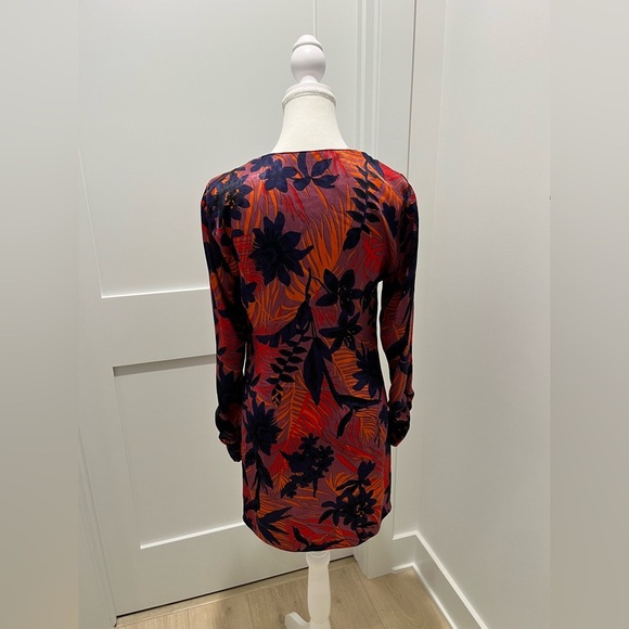 Zara Front Tie Ruched Sleeves Mini Floral Dress Red Purple satin effect Small - Picture 10 of 12